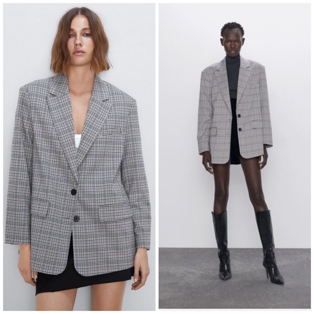 Zara Gray Plaid Blazer
